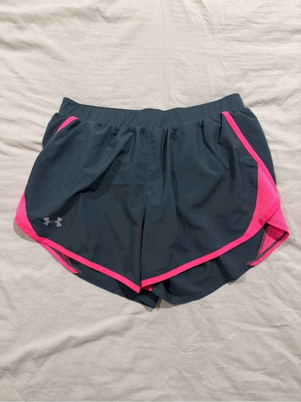 Under Armour Women's Grey Shorts with Hot Pink Trim